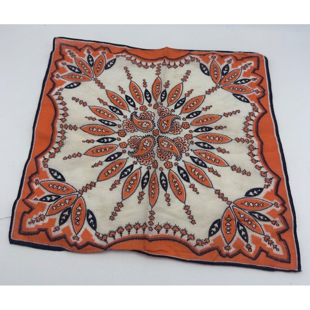 Vintage Tammis Keefe Scarf 12" Persian Pickle 50's Paisley Mandala Print Bandana